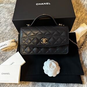 Chanel CC Quilted Caviar Handle Bag Clutch Wallet on Chain 26C Porte Monnaie
